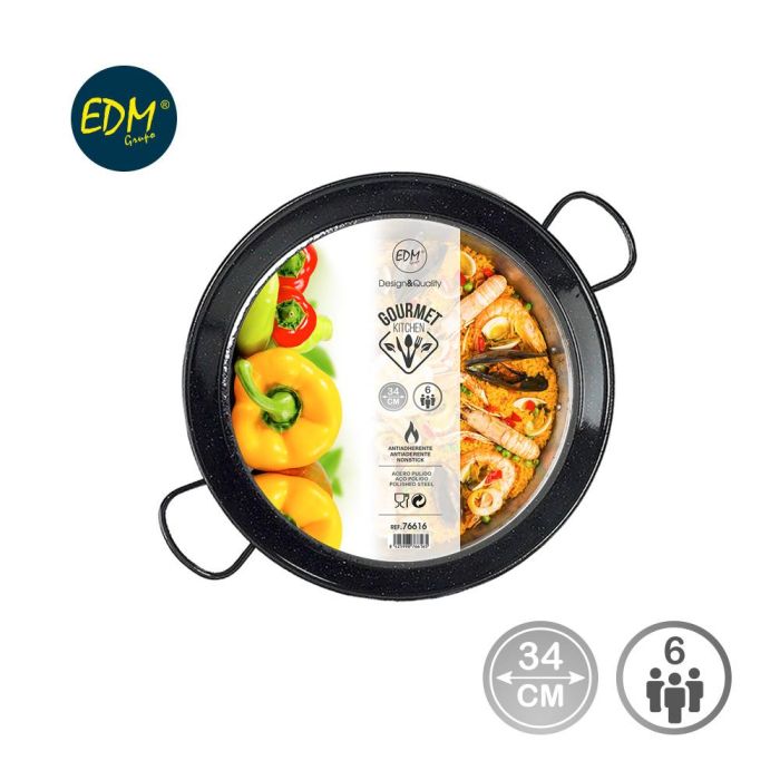 Vaello Paellera Tradicional Acero Esmaltado Ø34 cm (6 Personas) Fabricación Nacional Apta Cocinas de Gas 1