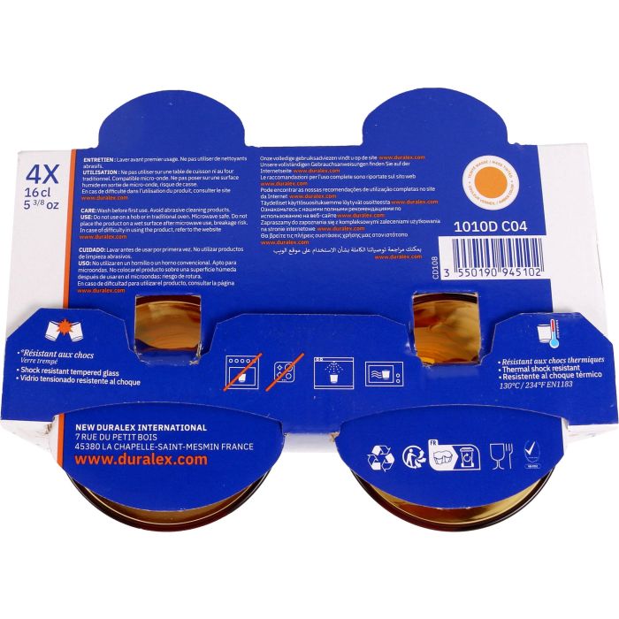 Duralex Set de 4 Vasos de 16 cl Colección Ambar Modelo Lys, Medidas 7 x 7 x 7.5 cm (12 Cajas) 4