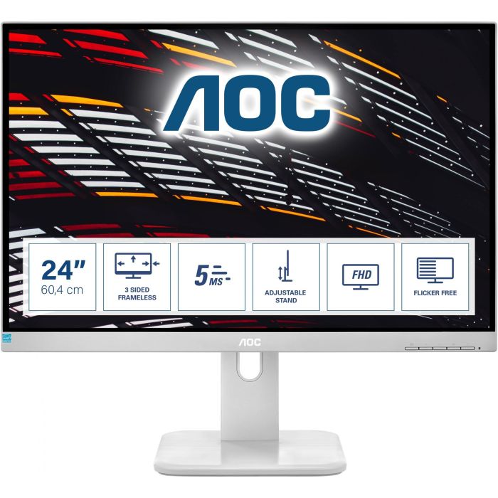 AOC 24P1/GR Monitor 23.8" Full HD IPS, HDMI, DisplayPort, DVI, USB, Flicker Free, Low Blue Light, Gris