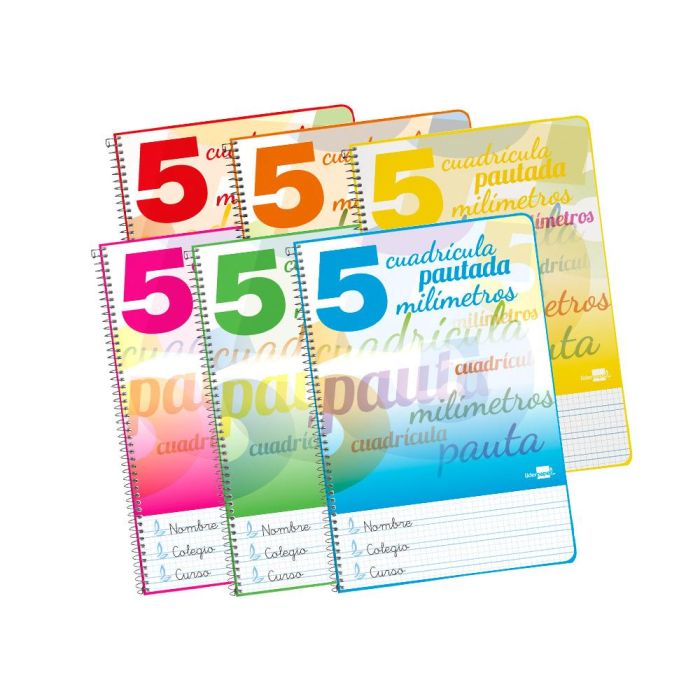 Cuaderno Espiral Liderpapel Folio Pautaguia Tapa Blanda 80H 75 gr Cuadro Pautado 5 mm Con Margen Colores Surtidos 8 unidades 1