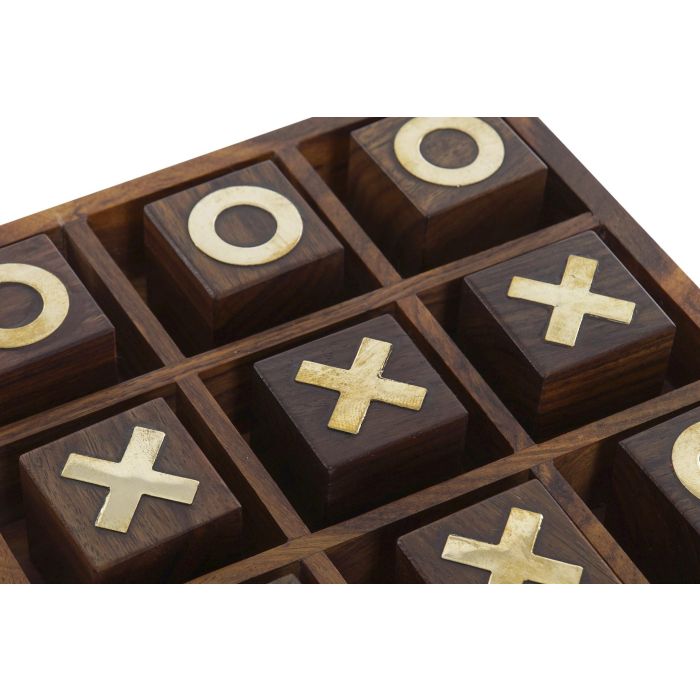DKD Home Decor Juego de Mesa Tic Tac Toe Colonial Sheesham Latón Hecho a Mano Marrón Oscuro Dorado 18x18x3.5cm Set de 2 2