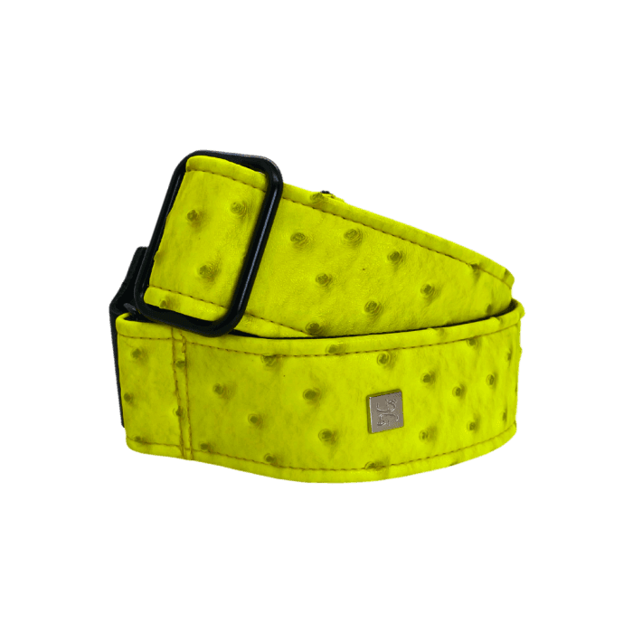 GETM Correa para Guitarra y Bajo Ostrich Yellow, Ajustable hasta 165 cm, Polipiel, Nylon y Piel, Color Amarillo 1