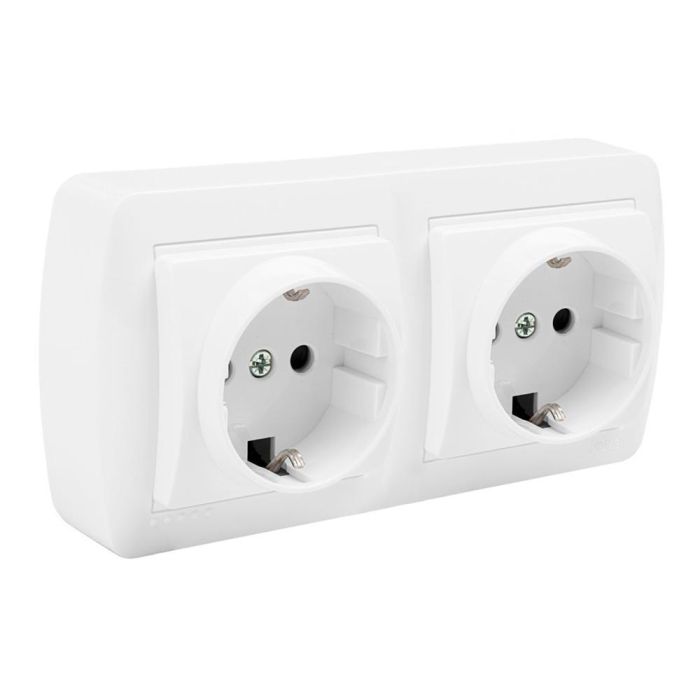Solera Base doble bipolar con t/tl superficie mural 148x72x42mm, 16A 250V, entradas para canales, bornes de agujero, contactos de plata