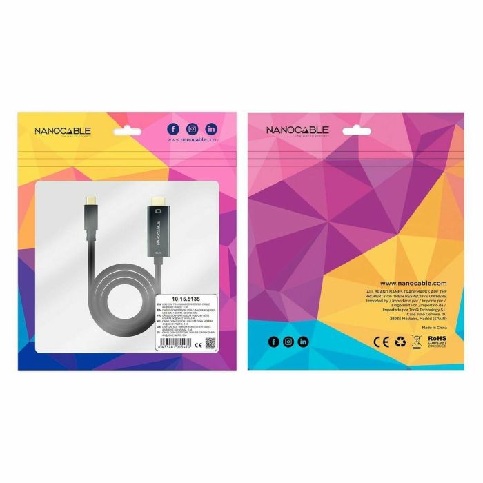Nanocable 10.15.5135 Cable Conversor USB-C a HDMI 1.4 4K 30Hz Thunderbolt 3 5m Negro 2