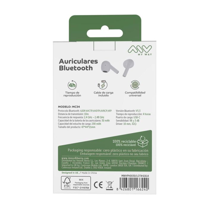 myway auriculares estéreo Bluetooth Pro touch control blancos 10