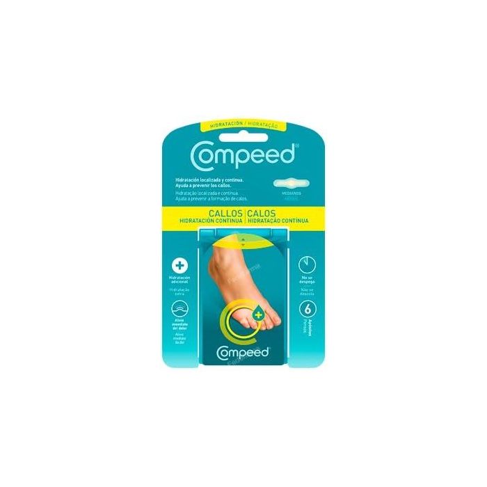 Compeed Apósito para Callos de Hidratación Continua con Gel Activo Hidrocoloide, Alivia Dolor y Protege de Fricción, 6 Unidades