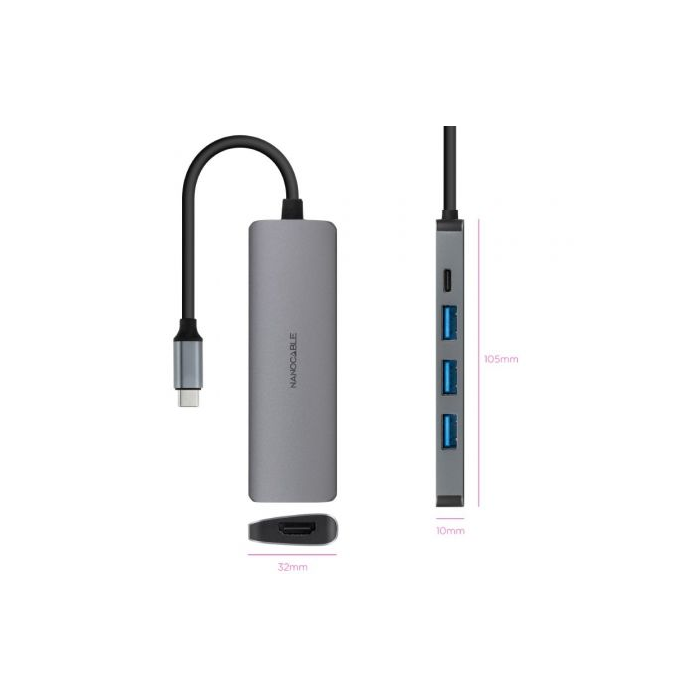 Docking Tipo-C Nanocable 10.16.4605/ 3xUSB/ 1xHDMI 4K/ 1xUSB Tipo-C PD/ Gris 1 Docking Tipo-C Nanocable 10.16.4605/ 3xUSB/ 1xHDMI 4K/ 1xUSB Tipo-C PD/ Gris 1