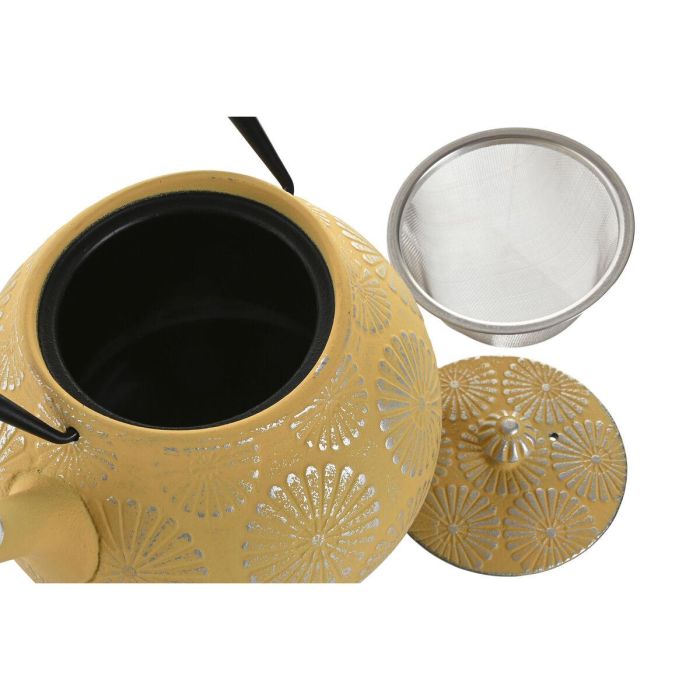 DKD Home Decor Tetera Oriental de Hierro Fundido 1.2L Amarillo Turquesa Apta para Lavavajillas y Gas 1