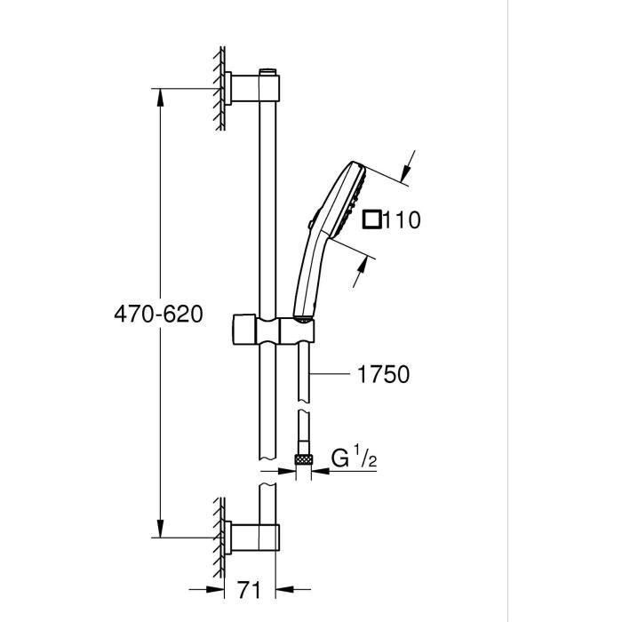 Set de ducha con rociador de 2 chorros, barra y flexo - GROHE Vitalio Comfort 110 26398001 - Fácil selección - Ahorro de agua 3