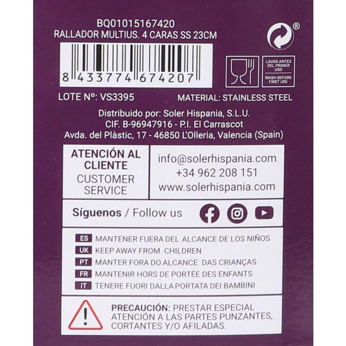 Rallador Multiusos 4 Caras Acero Inoxidable Quttin 23 cm (12 Unidades) 2 Rallador Multiusos 4 Caras Acero Inoxidable Quttin 23 cm (12 Unidades) 2
