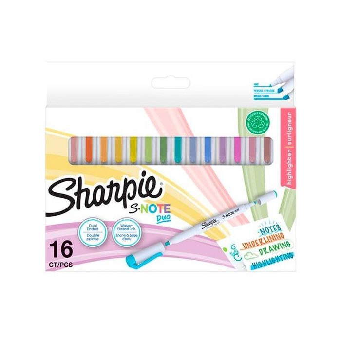Sharpie Rotuladores Creativos S-Note Duo, Punta Fina y Cincel, 16 Unidades, Colores Surtidos