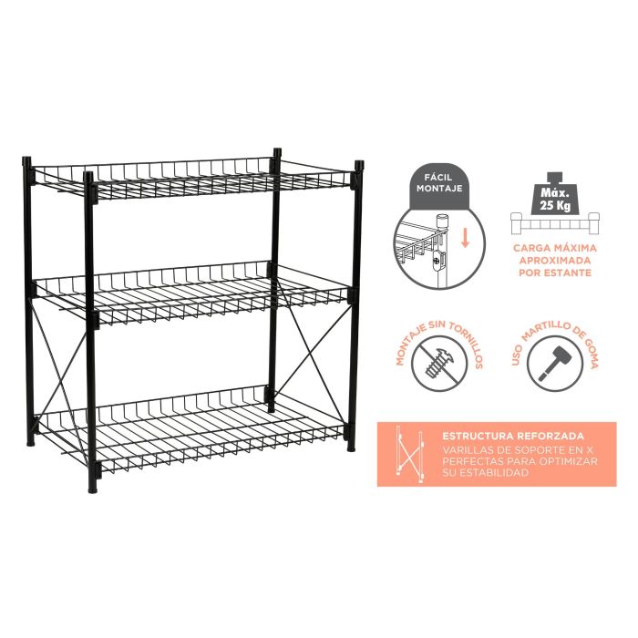 Confortime Estantería 3 Niveles Metal 52 x 34 x 55 cm (2 Unidades) 8 Confortime Estantería 3 Niveles Metal 52 x 34 x 55 cm (2 Unidades) 8