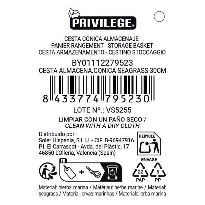 Inde Cesta Cónica Seagrass 30 cm 10