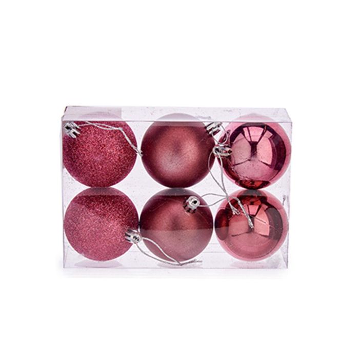 Set de Bolas de Navidad Rosa PVC Ø 8 cm (24 Unidades) 2