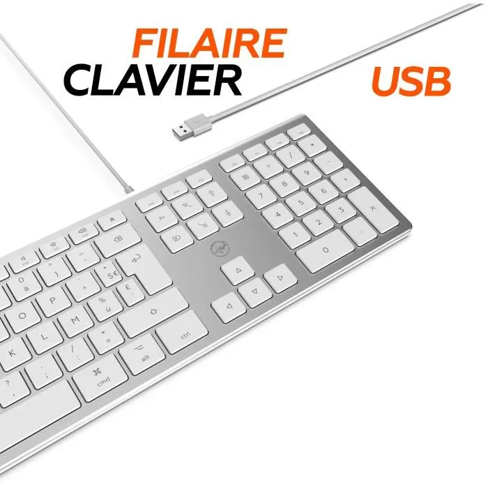 Mobility Lab ML304304 Teclado Táctil de Diseño con Cable con 2 USB para Mac - AZERTY - Blanco y Plateado 3