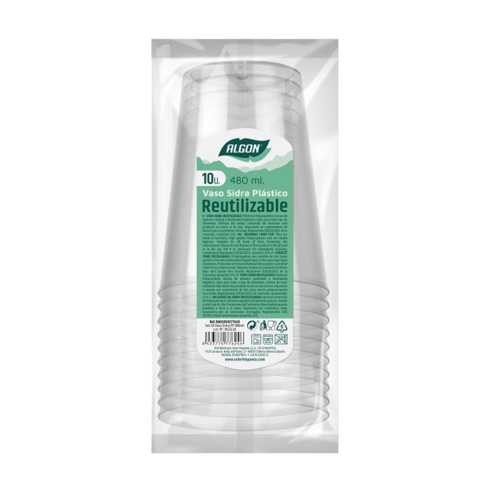 Set de 10 vasos para sidra PP 480 ml Algon (20 Cajas) 2 Set de 10 vasos para sidra PP 480 ml Algon (20 Cajas) 2