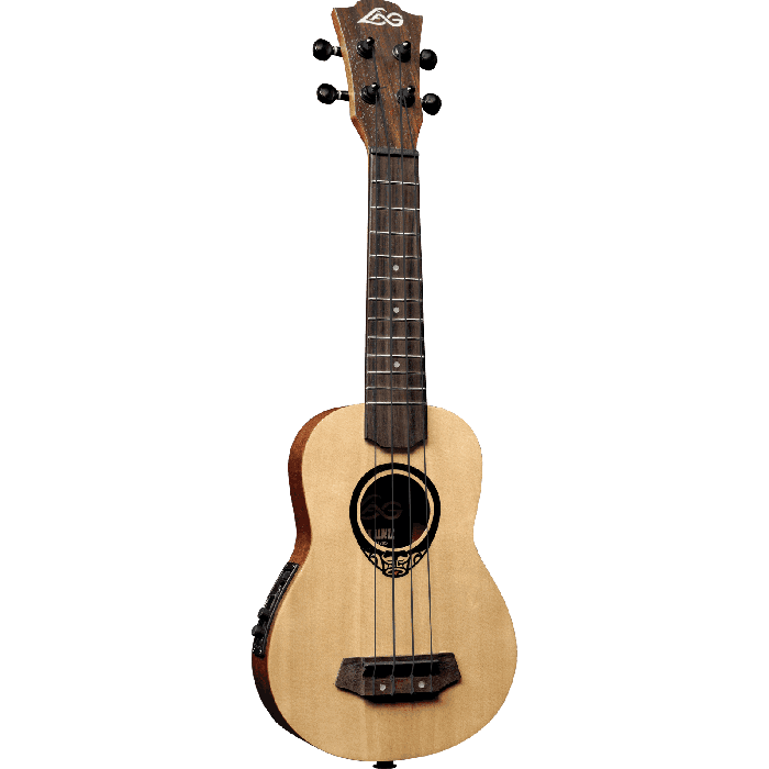 LAG Ukelele Tiki Uku Baby Soprano Electro-Acústico Slim con Tapa de Picea Maciza y Funda Incluida