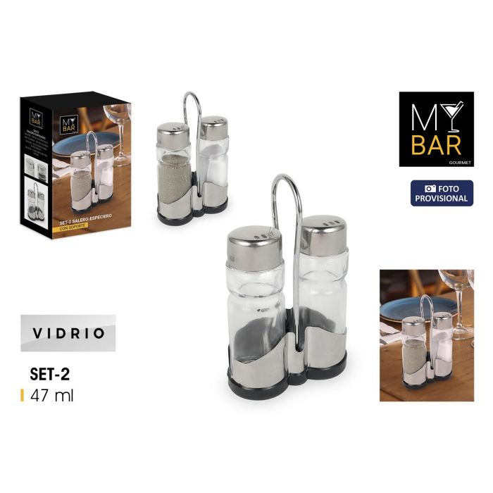 Inde Set de 2 Saleros con Soporte de Metal My Bar - 3.3x9 cm, 47 ml (24 Unidades)