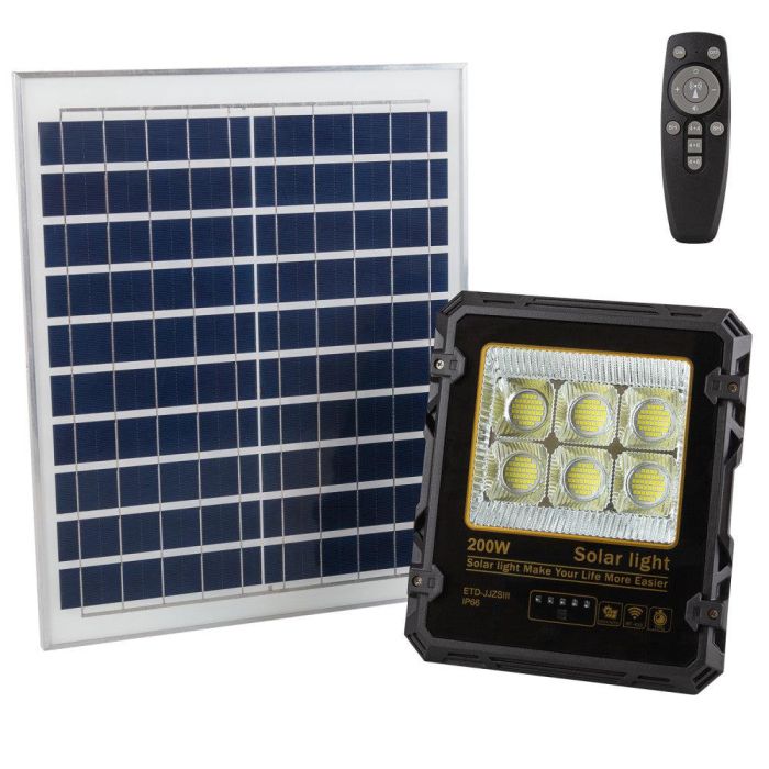 Proyector Solar LED 200W con Panel Solar, Mando a Distancia, IP65 [1916-FLSOL-200W-CW]