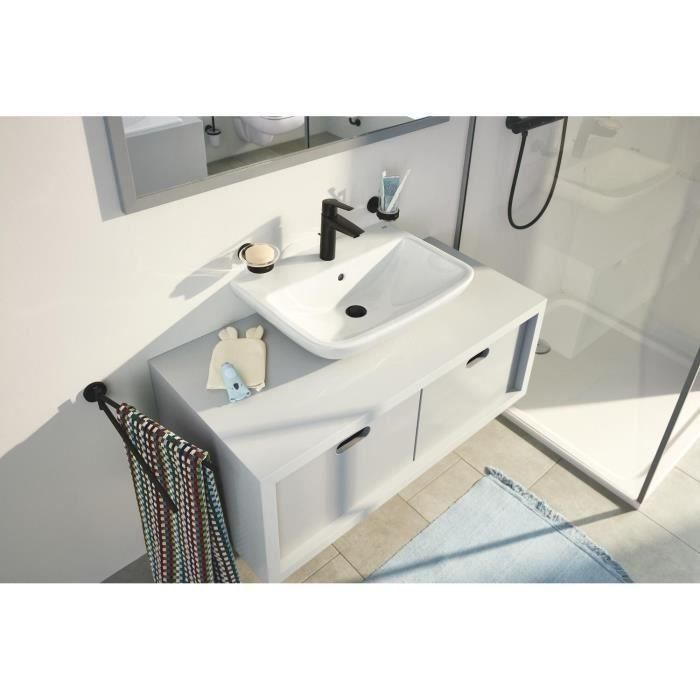 Mezclador monomando de lavabo - GROHE Start - 234552432 - Negro mate - Talla M - Caño mediano - Ahorro de agua - Extraíble y desagüe 1