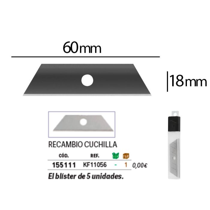 Repuesto Cuter Q-Connect Ancho Para Modelo Kf14624 Cuchilla 18 mm Blister 5 Unidades 1