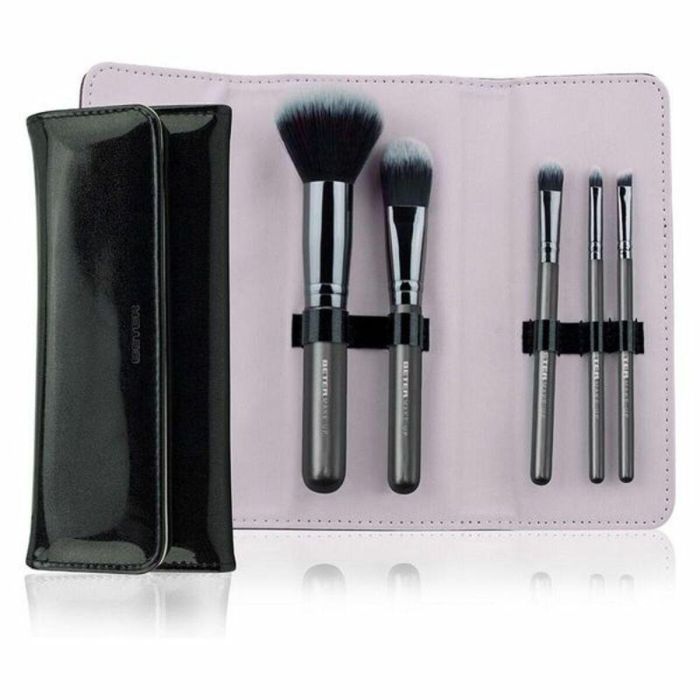 Beter BLACK DAY TO NIGHT COLLECTION Set de Brochas y Pinceles de Maquillaje 6 Piezas con Neceser Plegable y Cerdas Sintéticas