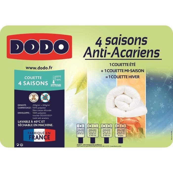 Edredón DODO Anti-ácaros 4 estaciones - 220 x 240 cm - Blanco 2 Edredón DODO Anti-ácaros 4 estaciones - 220 x 240 cm - Blanco 2