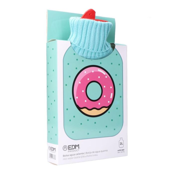 Edm Bolsa de Agua Caliente 2 L Modelo Donut Glaseado Verde Agua con Funda de Lana 2