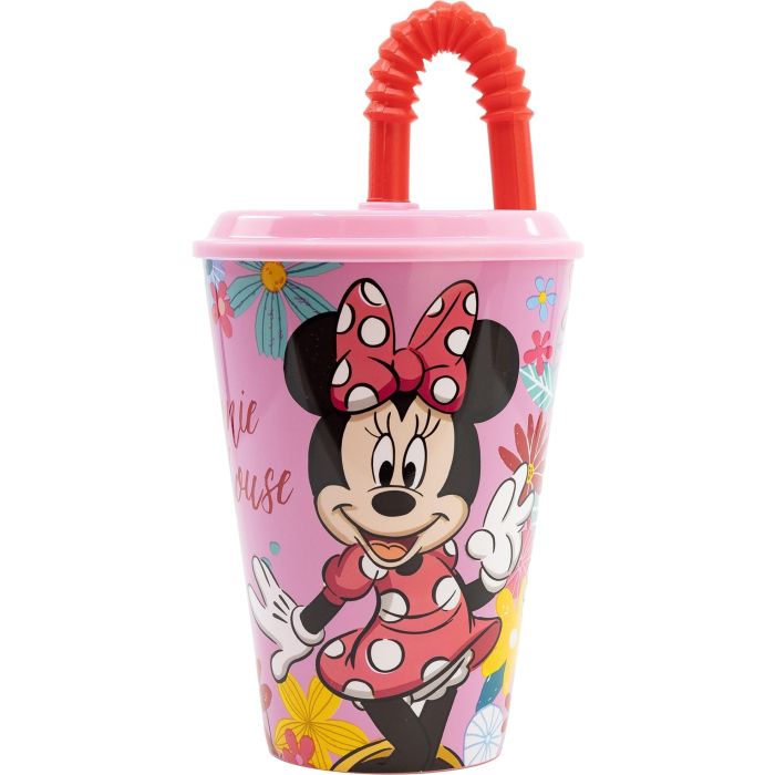 Disney CZ11365 Vaso Easy Sport Minnie 430ml con Tapa y Pajita Reutilizable Plástico Sin BPA para Niños +4 años