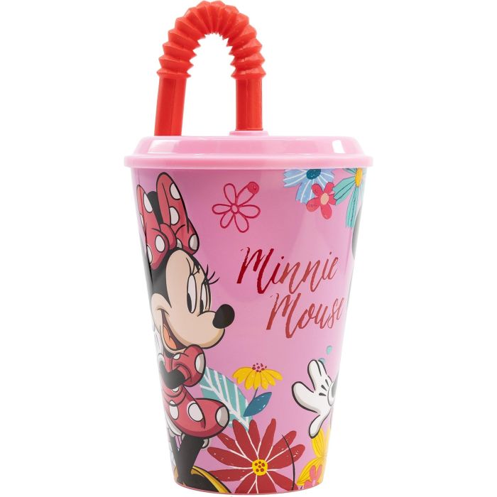 Disney CZ11365 Vaso Easy Sport Minnie 430ml con Tapa y Pajita Reutilizable Plástico Sin BPA para Niños +4 años