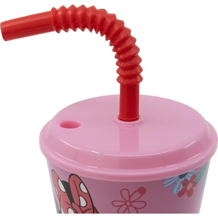 Disney CZ11365 Vaso Easy Sport Minnie 430ml con Tapa y Pajita Reutilizable Plástico Sin BPA para Niños +4 años