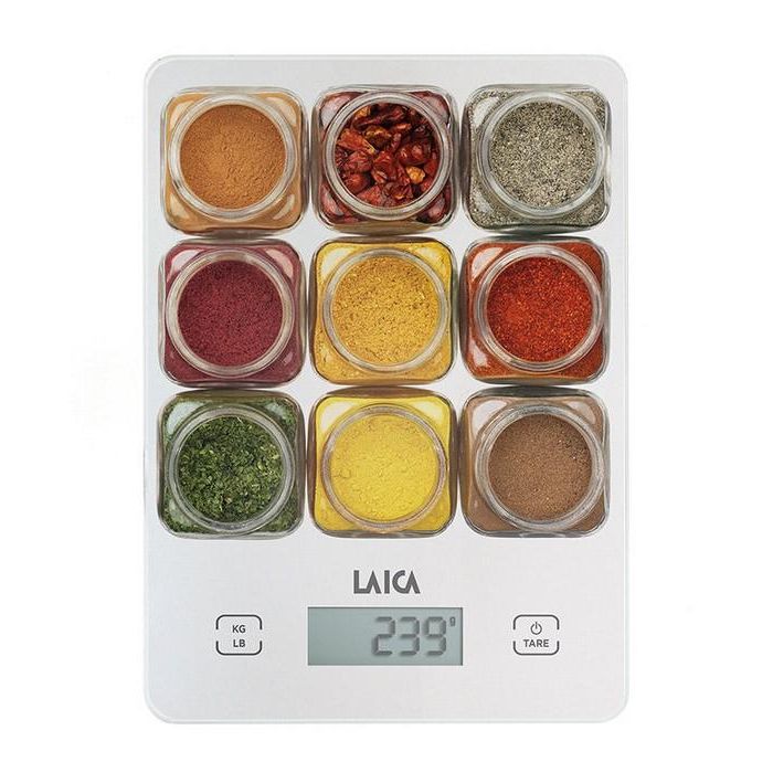Laica Báscula de Cocina Digital Ks1040, 5 kg, Vidrio Templado, Blanco 1
