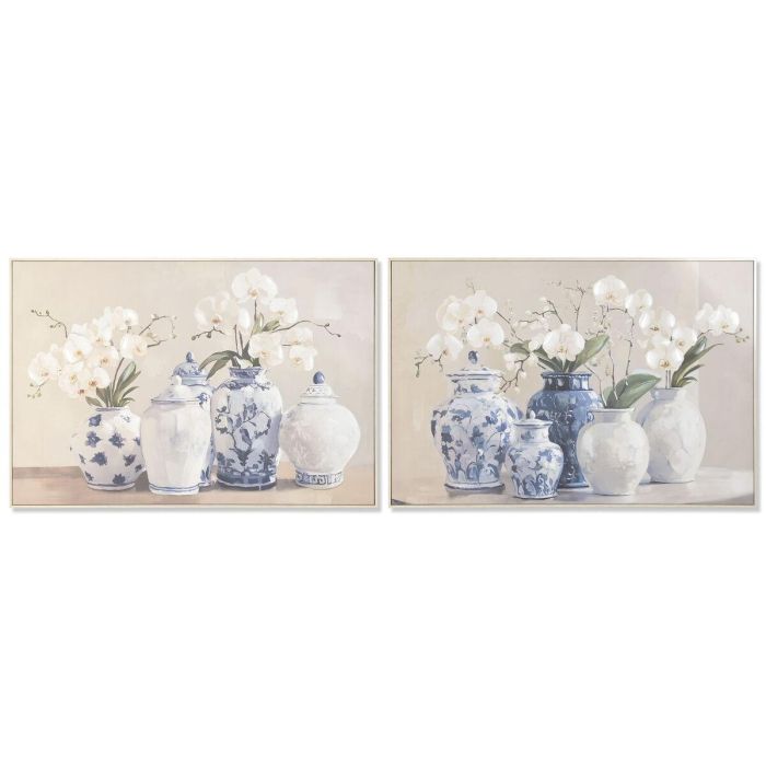 DKD Home Decor Cuadro Oriental con Jarrones y Orquídeas Azul y Blanco 4.5 x 82.5 x 122.5 cm (2 Unidades) 0 DKD Home Decor Cuadro Oriental con Jarrones y Orquídeas Azul y Blanco 4.5 x 82.5 x 122.5 cm (2 Unidades) 0