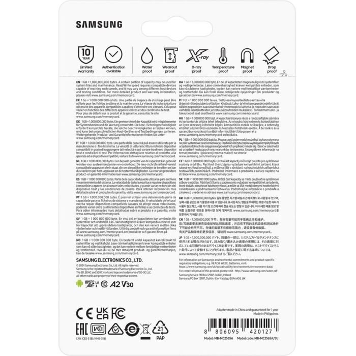 Samsung MB-MC256SA/EU Tarjeta de Memoria microSDXC EVO Plus 2023 256GB 160MB/s U3 A2 V30 con Adaptador 8