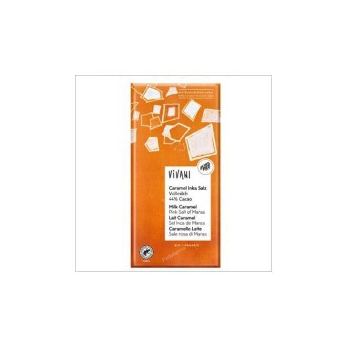 VIVANI Chocolate con Leche 44% Caramelo y Sal Rosa 80g - Ecológico BIO, Sin Plástico, Rainforest Alliance