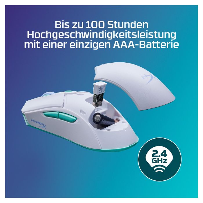 HyperX Pulsefire Haste 2 Core Ratón Gaming Inalámbrico 12000 PPP, Switches TTC Gold, 8R2E7AA, Blanco/Verde/Púrpura