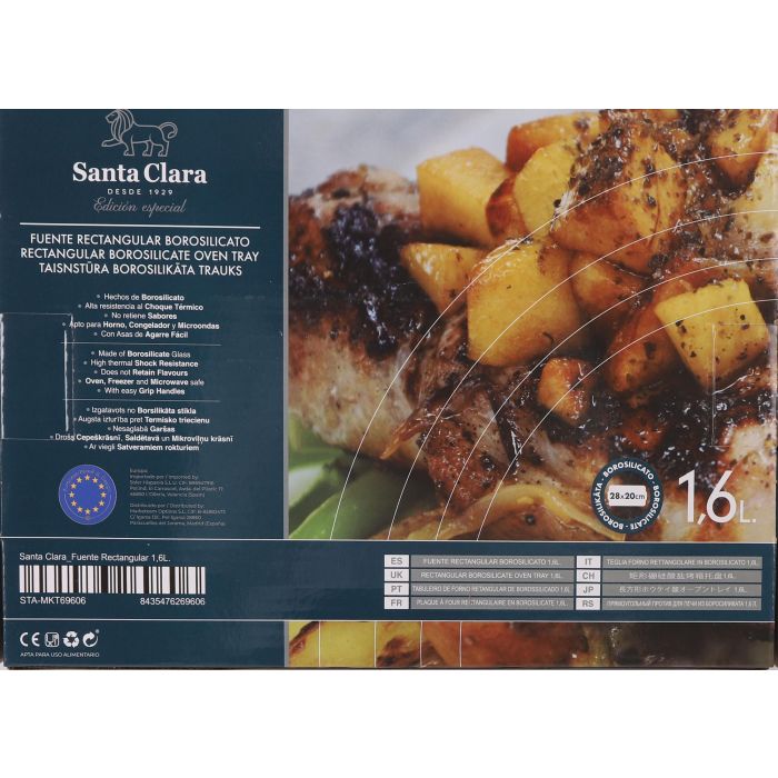 Inde Fuente rectangular de borosilicato para horno 1.6L, 20 x 28 x 5 cm (2 Unidades) 3