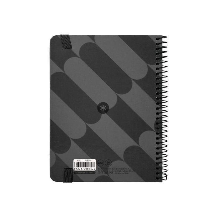 Antartik Agenda Espiral Colección Pattern A6+ 2025 Semana Vista Negro, Papel 80gr, Tapa Cartón Forrado Soft Touch, Pegatinas