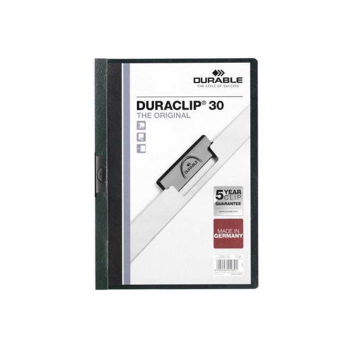 Dosier Clip Duraclip Pvc A4 2200 Pinza Metal 30H Verde Oscuro 25 unidades