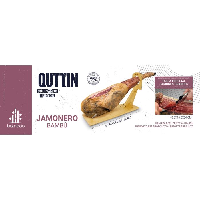 Quttin Soporte Jamonero de Bambú – Base para Cortar Jamón Curado, 48.6 x 16.5 x 5.4 cm (8 Unidades) 8