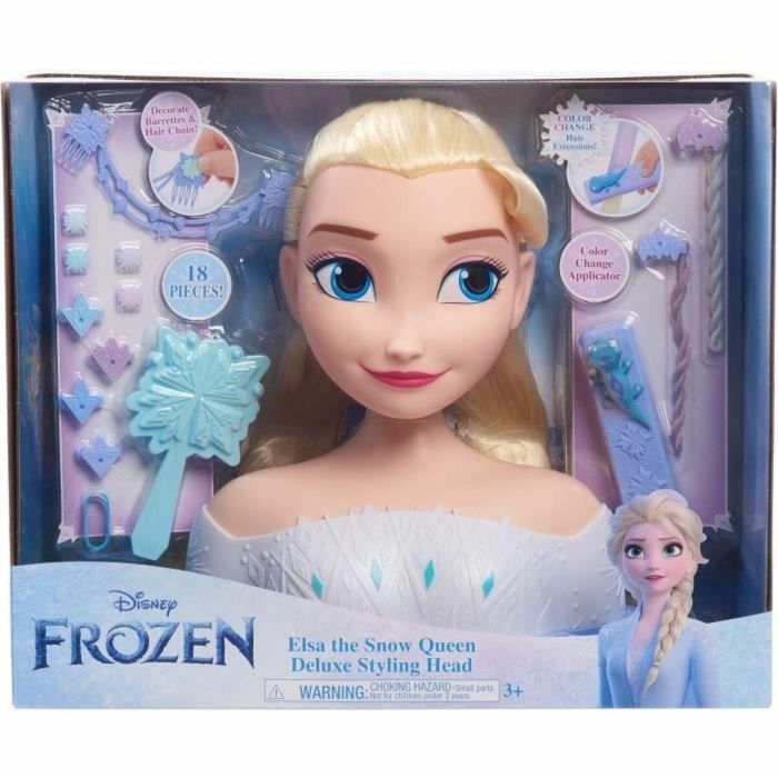 Cabezal de peinado - SNOW QUEEN - Elsa Deluxe Styling Head - Extensiones, accesorios para el cabello y revelador de color, a partir de 3 años