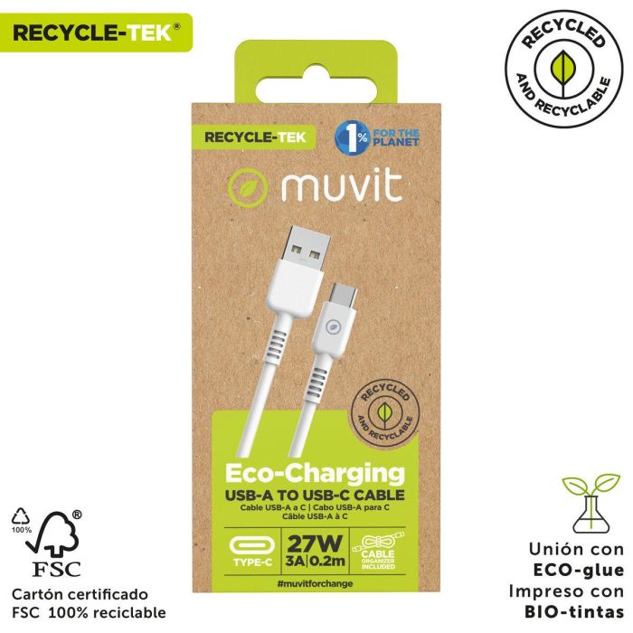 muvit for change cable USB a Tipo C 3A/27W 0.2m blanco 12