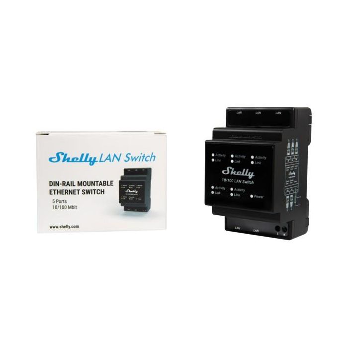 Shelly Relais Switch 5 Ports 10/100 Mbit Interruptor Inteligente Negro Carril DIN 4 Shelly Relais Switch 5 Ports 10/100 Mbit Interruptor Inteligente Negro Carril DIN 4