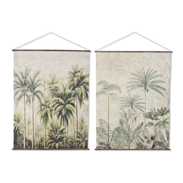 DKD Home Decor Lienzo Colonial Palmeras Verde Beige 180x138 cm (2 Uds.)