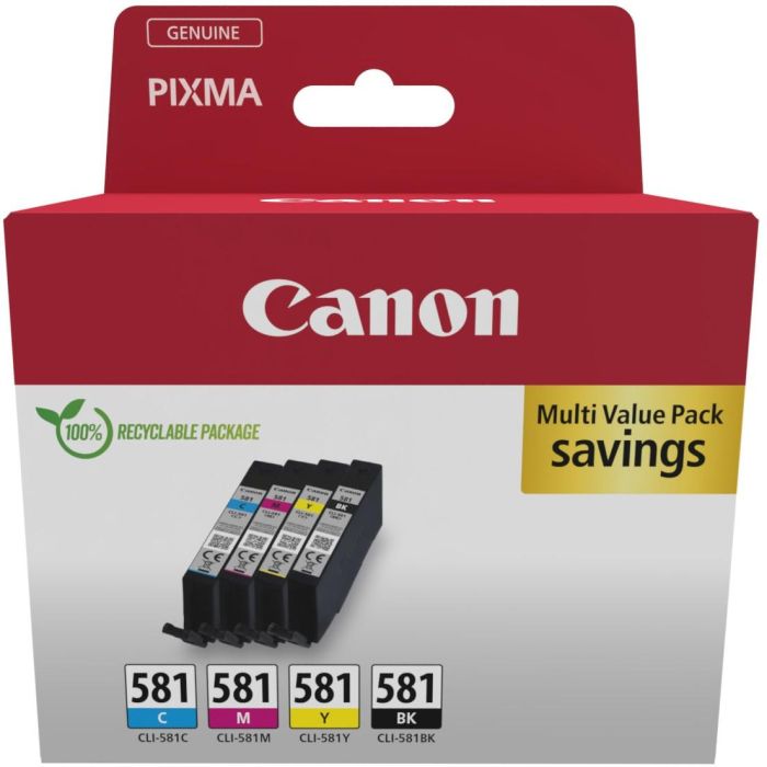 Canon CLI-581 Multipack Original - Cartuchos Inkjet para Pixma, Negro/Amarillo/Cian/Magenta, 250 Páginas 1
