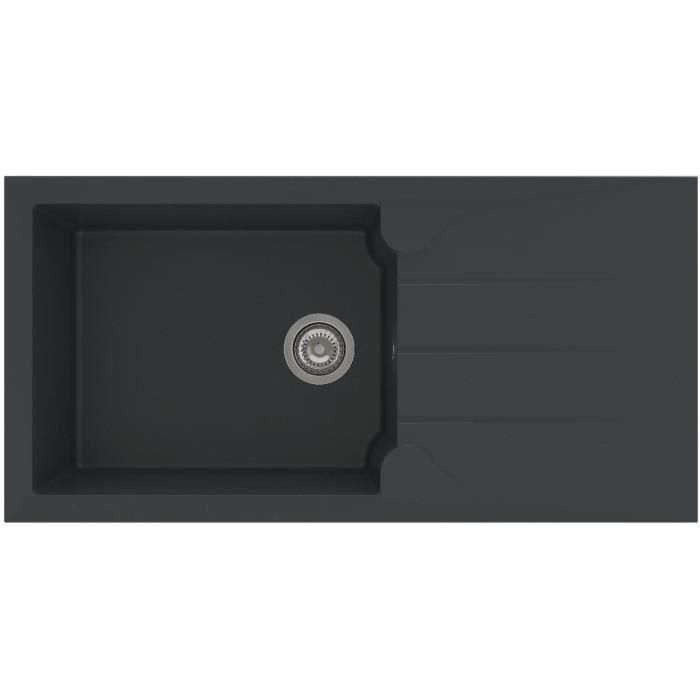 Fregadero encastrable - Resina - Negro brillante - 1 cubeta grande - 100 x 50 cm - ALOA - STRADOUR Fregadero encastrable - Resina - Negro brillante - 1 cubeta grande - 100 x 50 cm - ALOA - STRADOUR