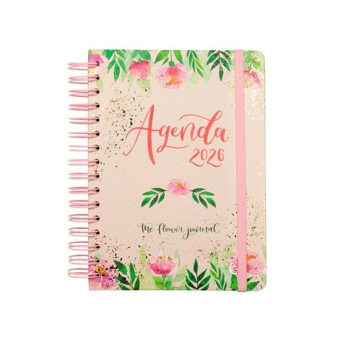 Finocam E10-155x212 mm Agenda Espiral The Flower Journal 2026 1 Día por Página Tapa Dura Rosa DIN A5