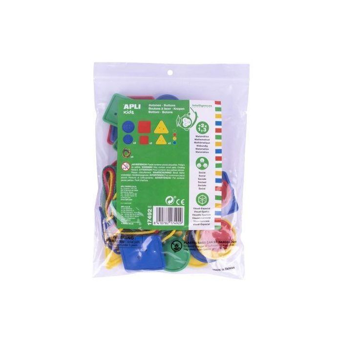 Juego de Botones Ensartables Apli Kids 17492/ 4 Cuerdas + 48 Botones/ Colores Surtidos 1 Juego de Botones Ensartables Apli Kids 17492/ 4 Cuerdas + 48 Botones/ Colores Surtidos 1