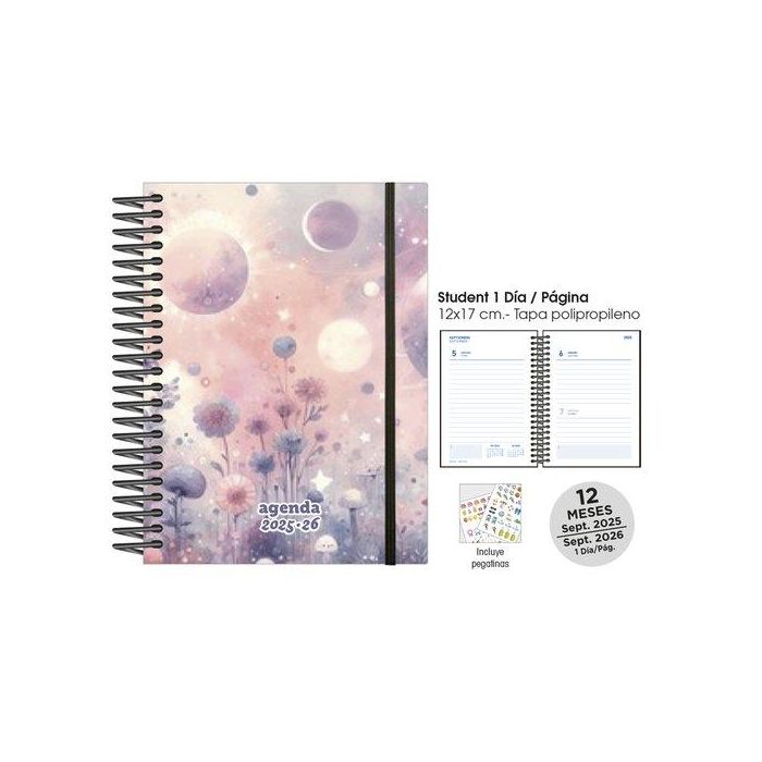 Agenda Escolar (2025-26) Senfort Student Decorada Espiral Tapa Pp Con Goma 120X170 D/P Garden Planet