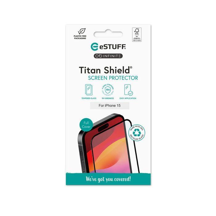 eSTUFF INFINITE iPhone 15 Full Cover Screen Protector. Titan Shield® 2 eSTUFF INFINITE iPhone 15 Full Cover Screen Protector. Titan Shield® 2